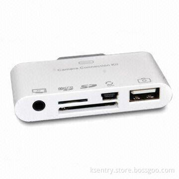5-in-1 Card Reader/Multi-card Reader for iPad Camera Connection Kit/iPad2, with A/V Out/microSD/USB